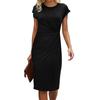 Women's Fashion Loose Round Neck Sleeveless Pleated Casual Solid Color Dresses