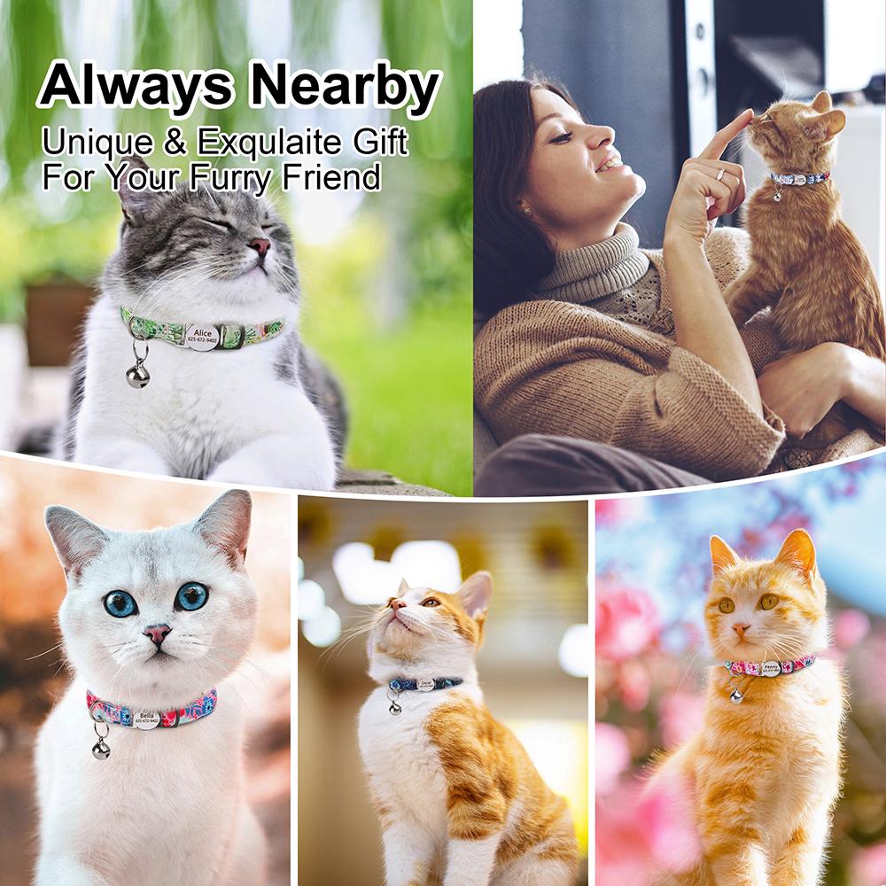 Personalized Printed Cat Collar Adjustable Kitten Puppy Collars With Free Engraved ID Nameplate Bell Anti-lost Cats Collars