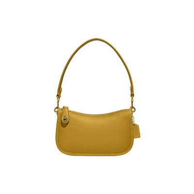 COACH Swinger 20 Solid Color Zipper Closure Tanned Leather Underarm Bag Mahjong Bag Handbag Shoulder Bag Women's Linen Yellow