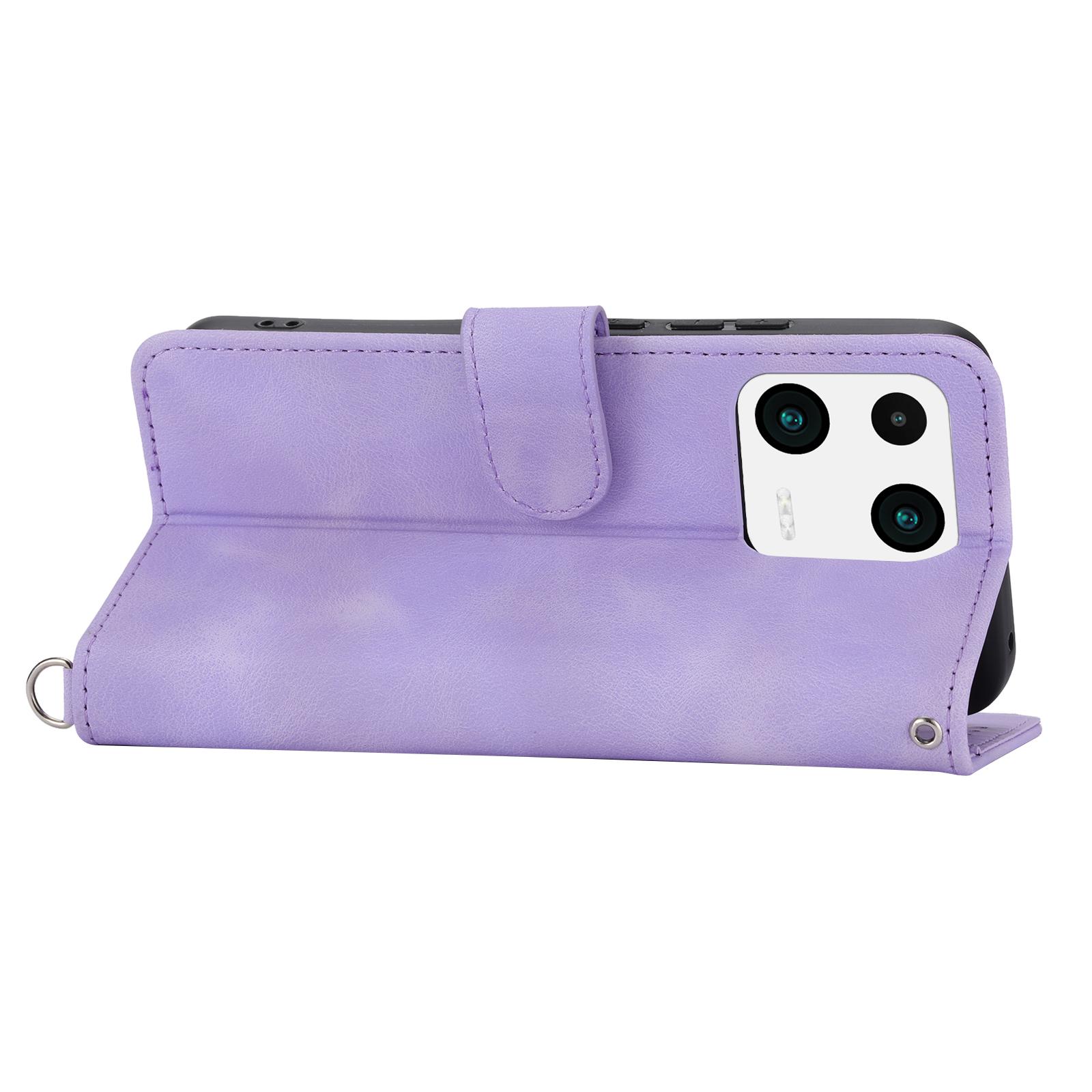 

For Xiaomi 13 PU Leather Wallet Phone Cover Skin-touch Feeling Imprinted Flowers Stand Case with Wrist Strap and Shoulder Strap Brown