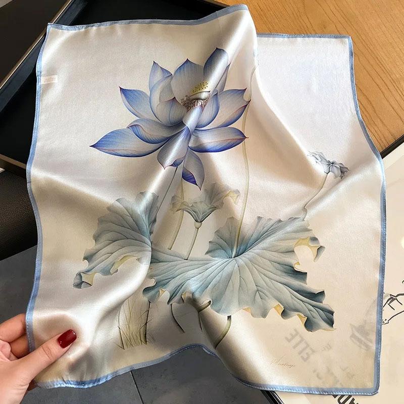 

Новый 100% Натуральный Шелковый Сатин Женский Шарф с Цветочным Принтом Фуляр Женский Квадратный Головной Платок Шаль Подарок для Леди Хиджаб Шарфы Real Silk 53x53cm