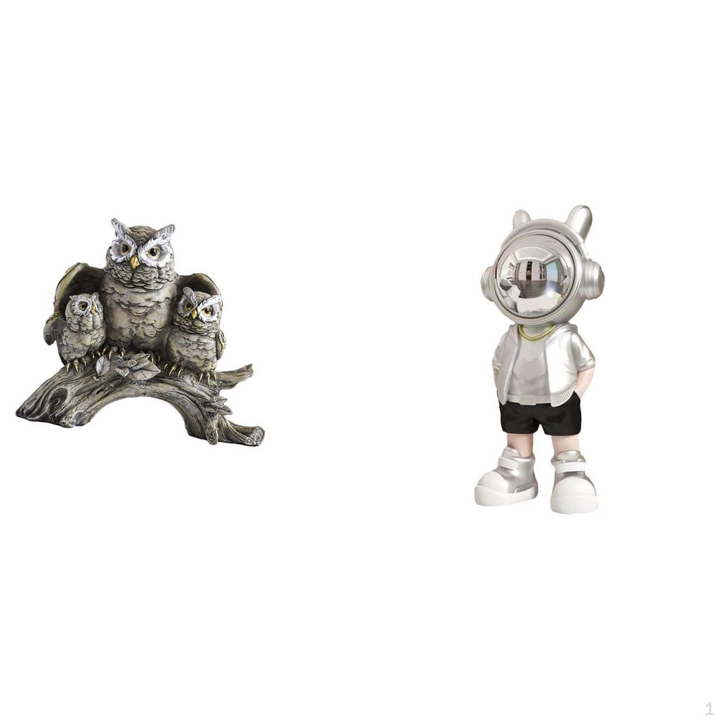Owl Astronaut Sculpture Tabletop Ornament for Living Room Office Desk Creative Decorative Figurine
