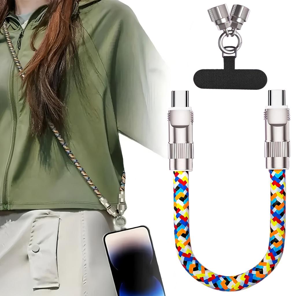 240W Fast Charging USB-C To C-type Data Cable, Suitable For Type-C Phone Lanyard And Charging Cable 2-in-1 C-to-C Neck Wristband