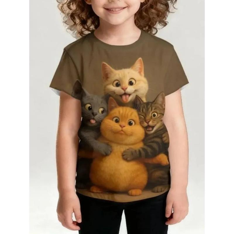 Summer Children's 3D Printed Crew Neck T-Shirt Fashion Versatile Breathable Trend Casual