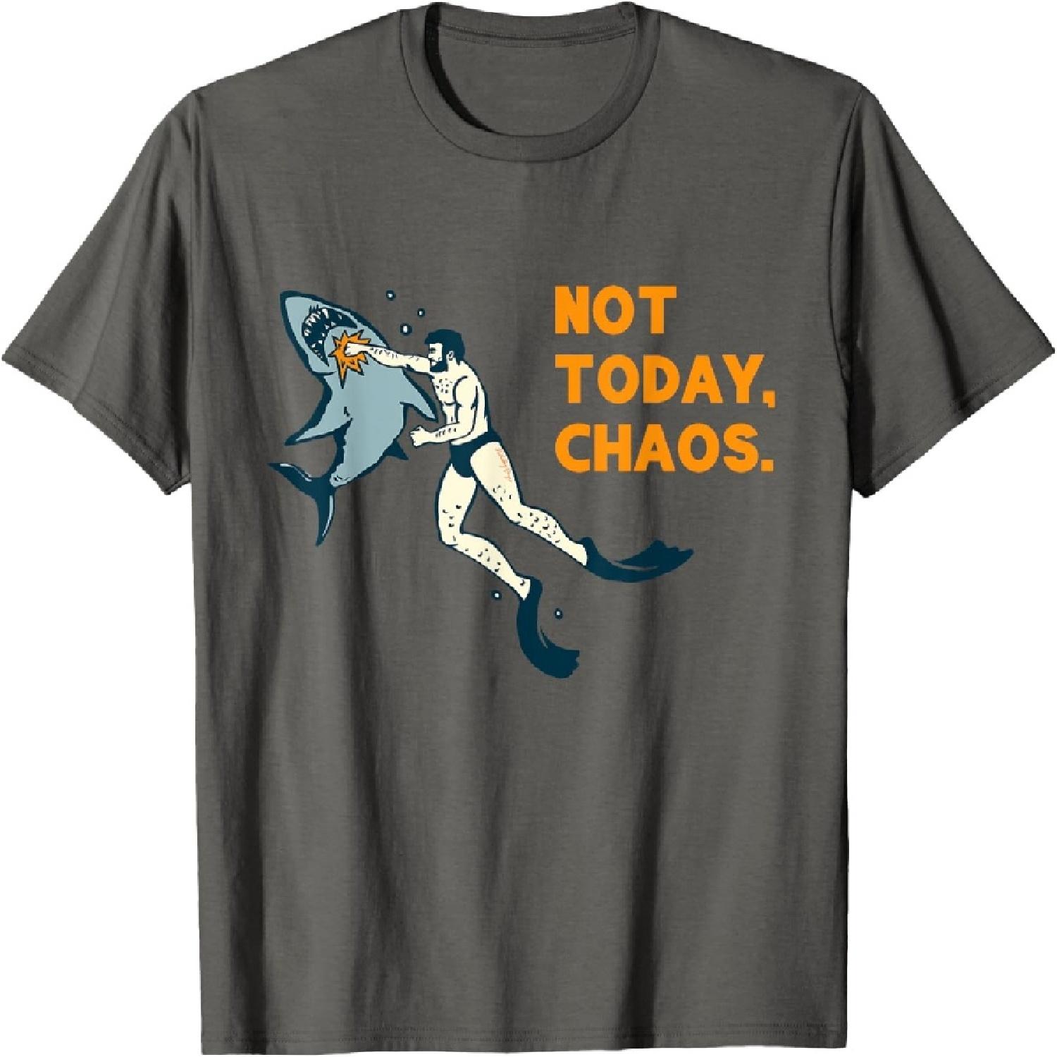 Не сегодня, Хаос! Забавная футболка с мужчиной, бьющим акулу-мако XXXXXL разноцветный