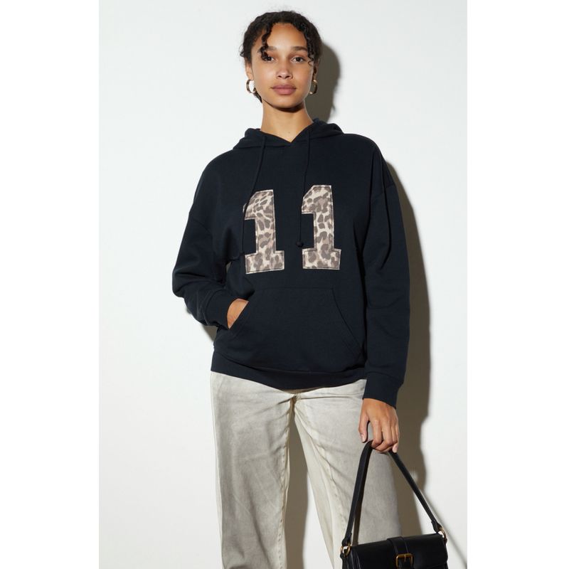 American Retro Animal Pattern PS * 11 Black Hoodie Female Autumn and Winter Leisure Easiest for Match Thin Velvet Tops Tide
