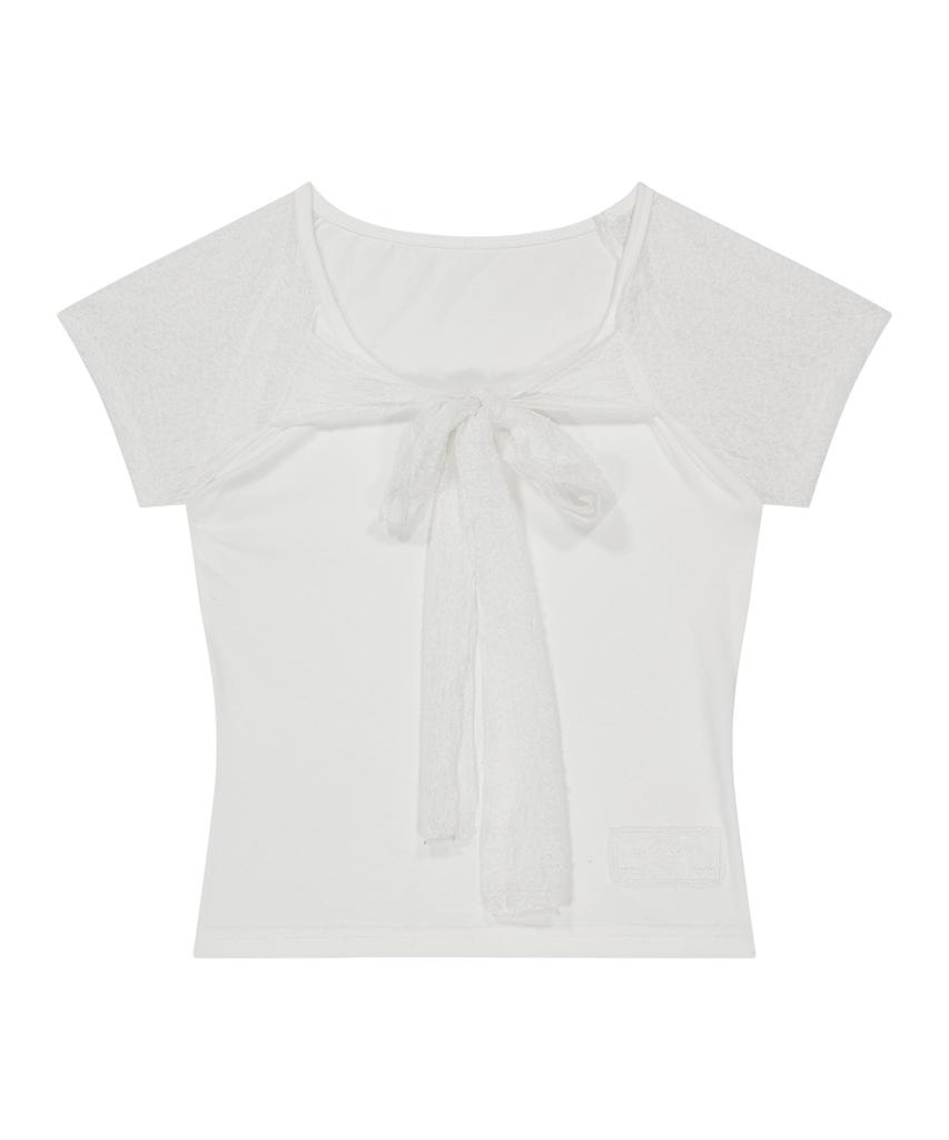 ILLIGO Lace Ribbon Color Block T-Shirt White