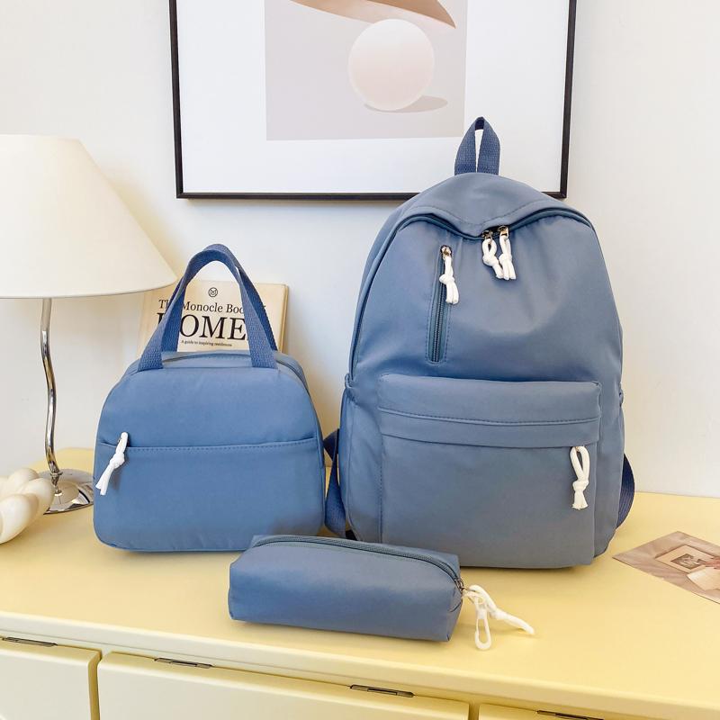3 pcs Minimalist Backpack kit: Solid Color Backpack&handbag&Pencil Organizer Nylon Multi-Pocket For University Backpack Purse