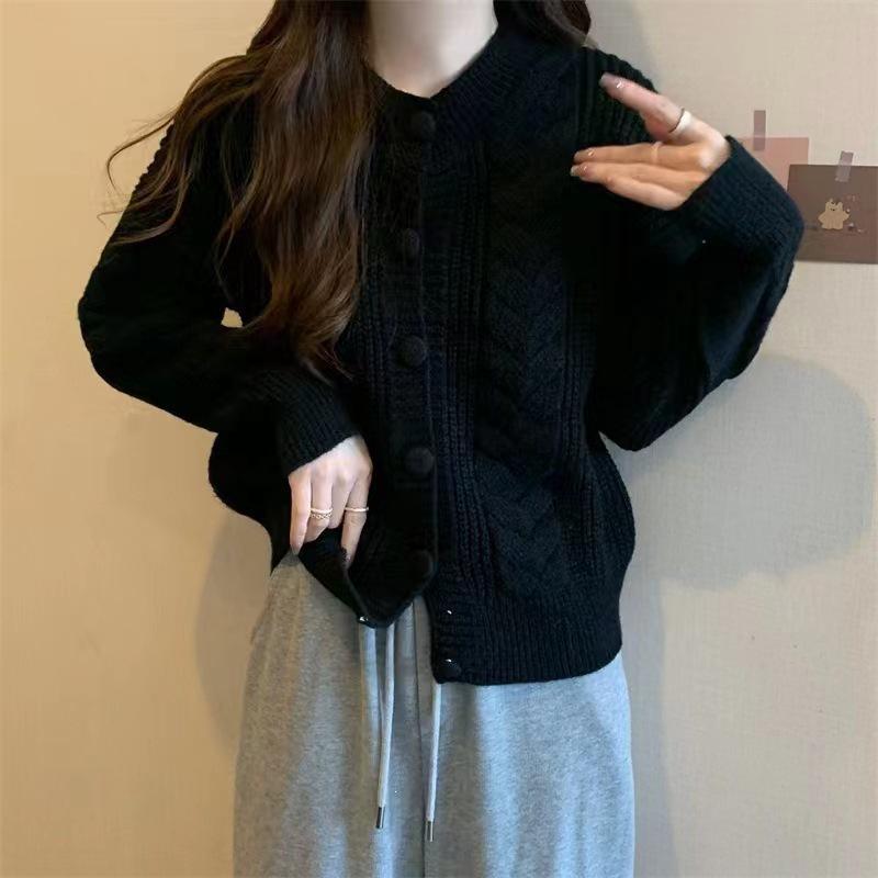 2025 Autumn/Winter Korean Style Thick Cable Knit Cardigan Sweater for Women