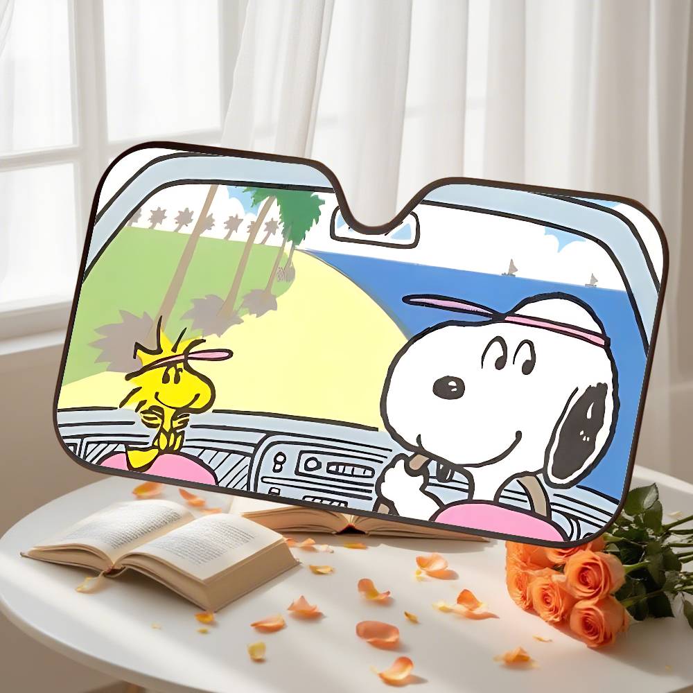 Cartoon S-Snoopy Sleep Peanuts Car Sunshade Curtains Windshield Car Windscreen Cover Sun Shade Auto Visor Car Accessories