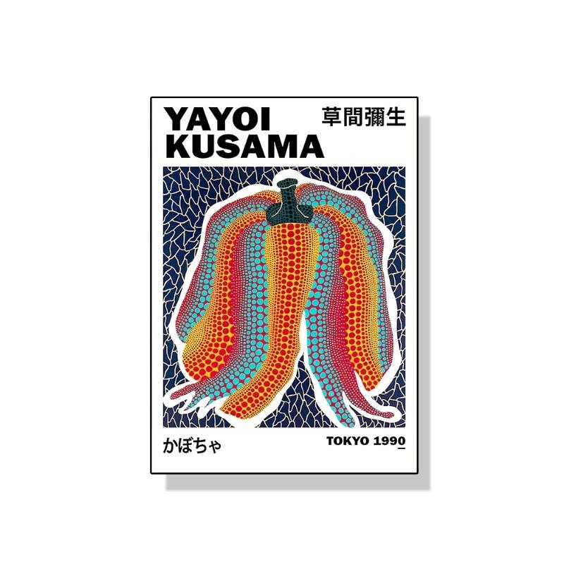 Yayoi Kusama Kunstausstellung Kürbisblume Wandkunst Poster Drucke Abstrakte Leinwandmalerei Bild für Modernes Zimmer Wohnkultur