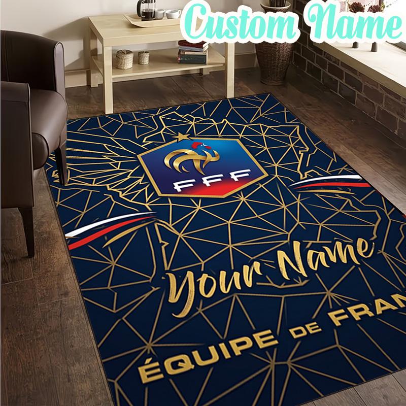 Custom Name France Football Emblem Rug, Office Rug, Chair Rug, Carpet for Living Rooms, Doormat Game Rug Home Decor Christmas Gifts