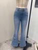 Cross-border Women's Mid-Waist Elastic Slimming Flare Bow Lace-up Jeans
