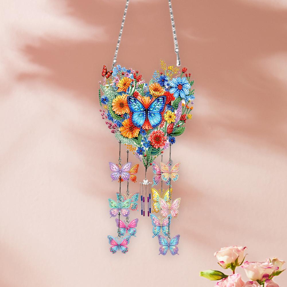 Acrylic Double Sided Flower Butterfly Diamond Painting Wind Chimes Wind Chimes DIY Diamond Kits DIY Rhinestones Wind Chime Kit