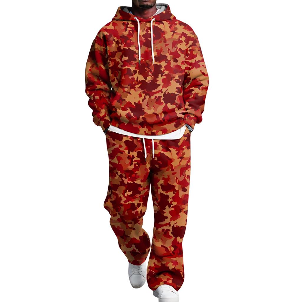 Men's Layer 2 Piece Hoodie and Cargo Pants Set with Elastic Waistband for Casual Wear