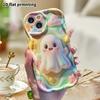 Phone case: 2D flat design suitable for iPhone 18 17 16 15 14 13 Pro protective case, rainbow little ghost, perfect Christmas and Halloween holiday gi