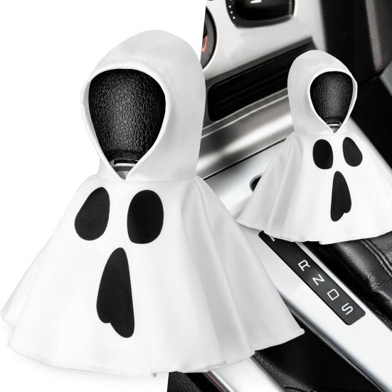 Halloweenská mikina s kapucí s duchem, Vtipný kryt na hlavici řadicí páky, Obal na ruční brzdu, Strašidelný doplněk do interiéru auta