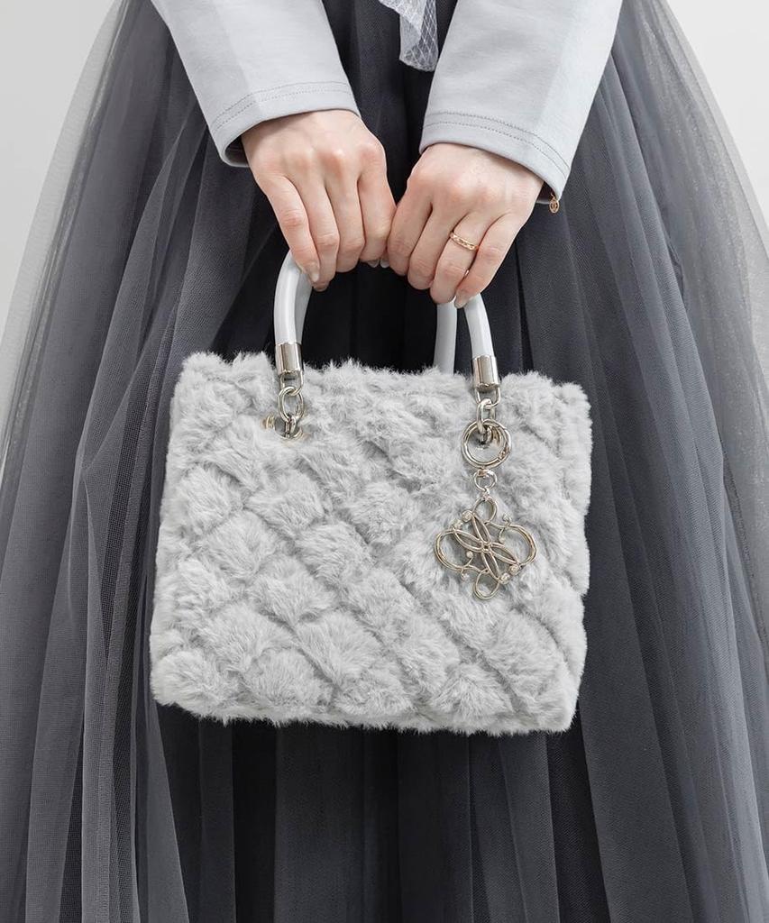 Randa Fur Quilted Blue 2-Way Handbag, Women's, FB36027,