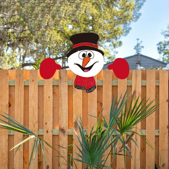 Christmas Fence Ornaments Wooden Peeking Santa Yard Decor Weatherproof Indoor Outdoor Decoration for Lawn Garden Fence