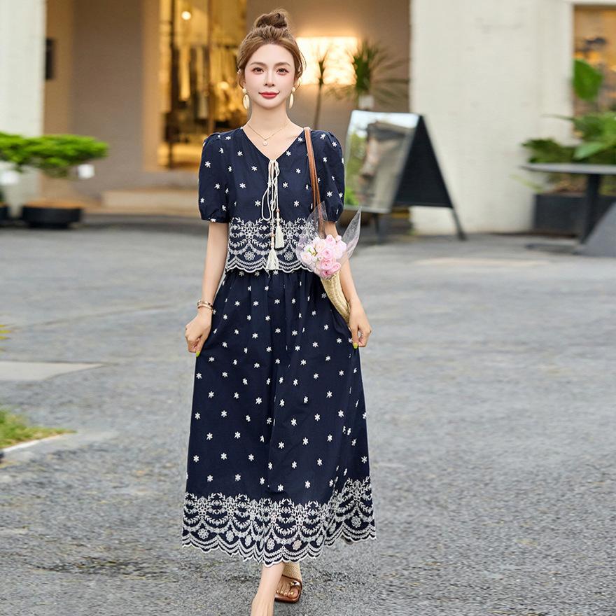 Summer New Top Slim and Thin High Waist Skirt Embroidered Flower Two-piece Suit Skirt Women