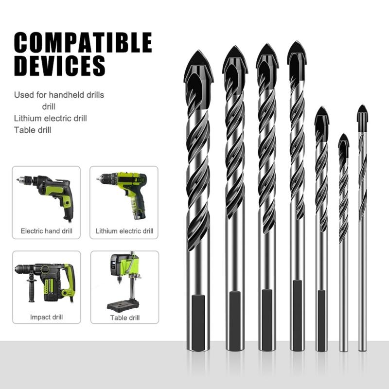 Drill Bit Set for Tile Wood Glass Concrete Brick Plastic Includes Sizes 3-12mm with Carbide Tips for Efficient Drilling