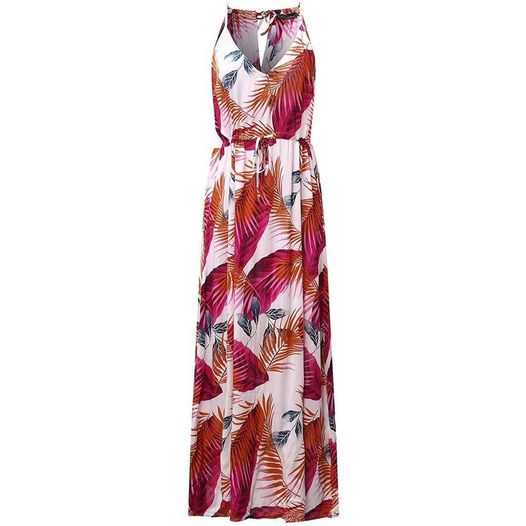 Ladies Fashion Elegant Dress With Printed Suspenders And Floor-Length Skirt