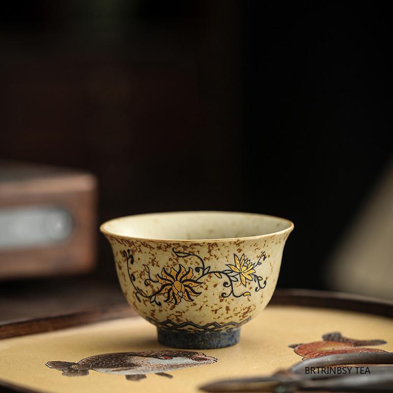 1 Pc Chinese Handmade Flowers Ceramic Tea Cup Household Teacup Vintage Tea Bowl Travel Personal Meditation Cup Teaware 45ml