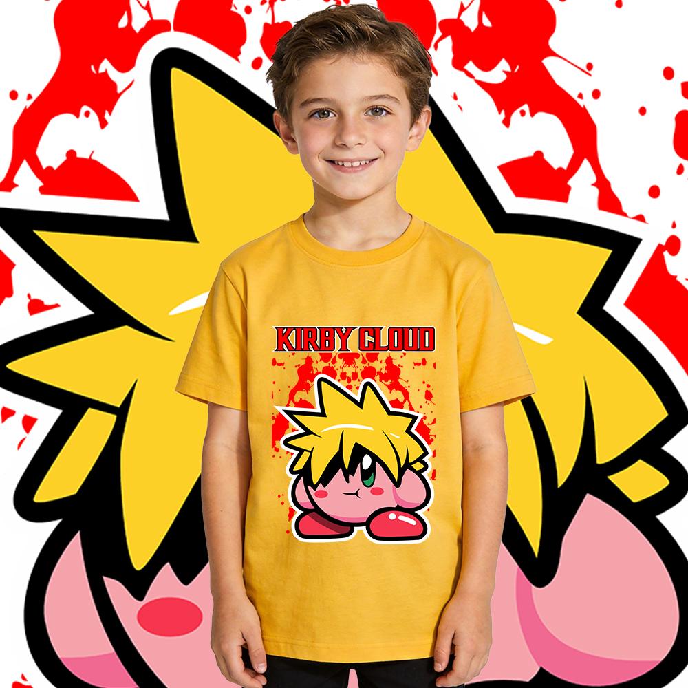 Kids Kirby Cloud Print Cotton T Shirt Boys Girls Casual Summer Top Soft Breathable Childrens Tee