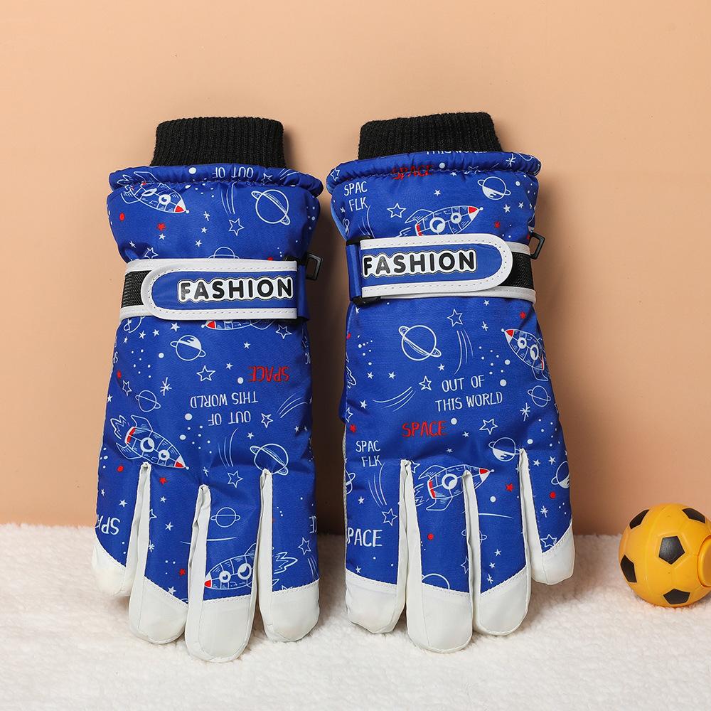 Children's Ski Gloves Outdoor Winter Warmth Plus Velvet Thickening Play Snow Windproof Boys and Girls Water Splashing Cold Proof Gloves