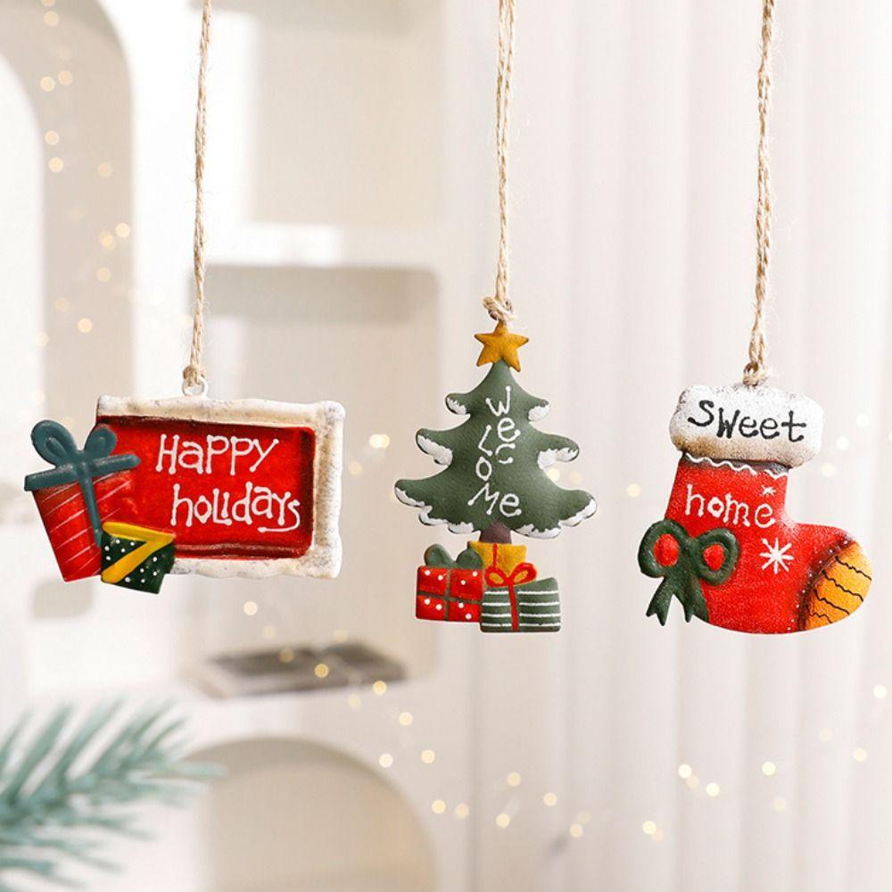 3/4/8pcs Iron Christmas Tree Decoration Pendant Creative Christmas Figurine Pendant  Gift Style 3