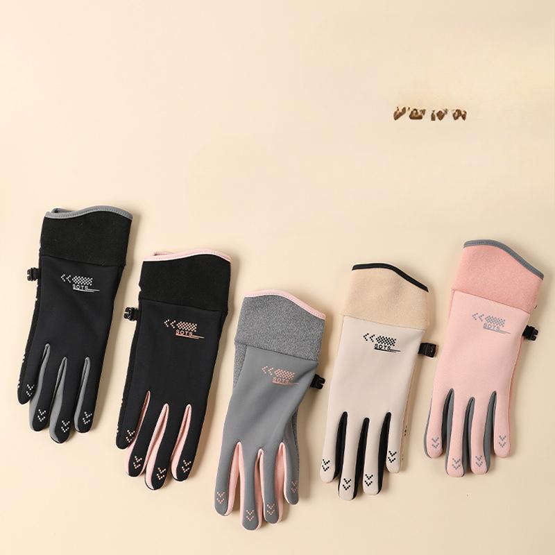 Autumn and Winter Cold-proof and Warm Velvet Gloves Outdoor Cycling Electric Bike Windproof Plus Velvet Women's Touch Screen Anti Slip Gloves