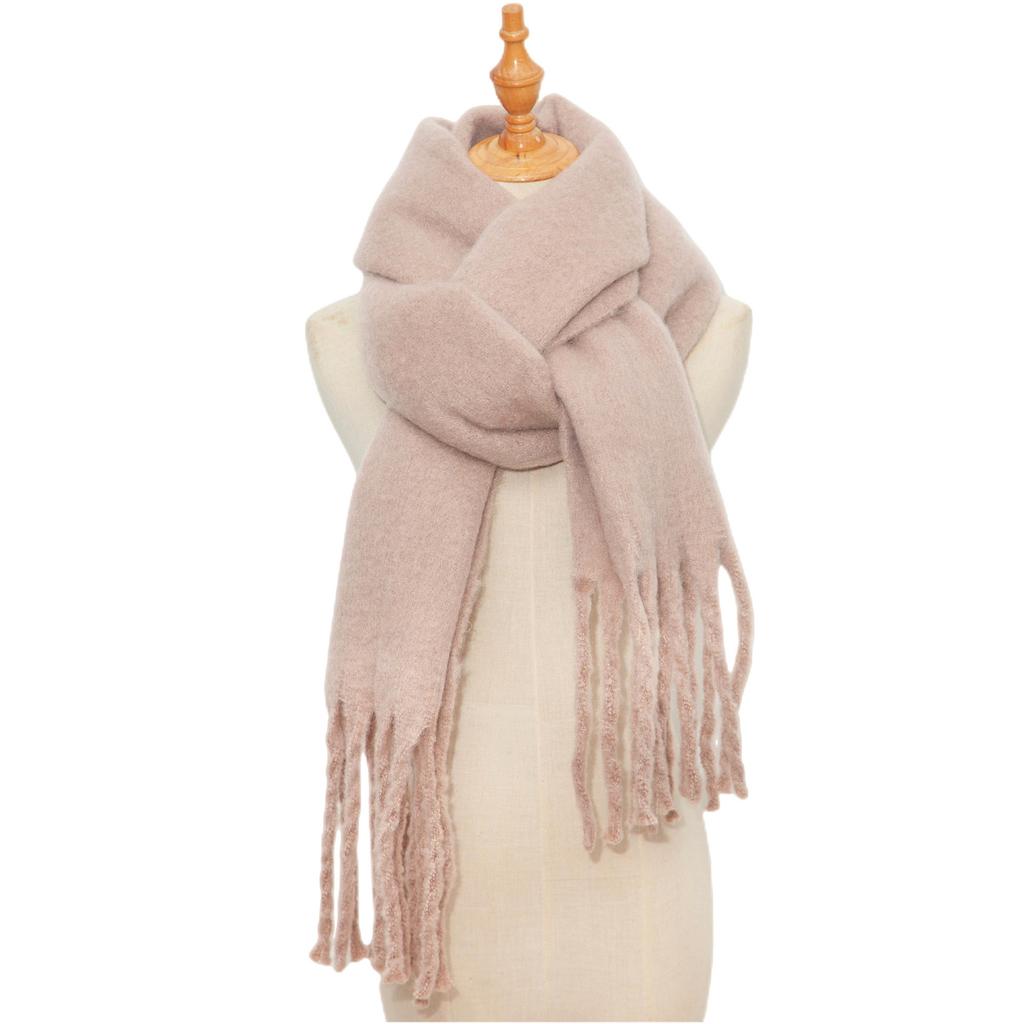  Solid Thick Cashmere Scarf for Women Large Wool Blanket Pashmina Winter Warm Shawl Wraps Bufanda Female With Tassel Scarves