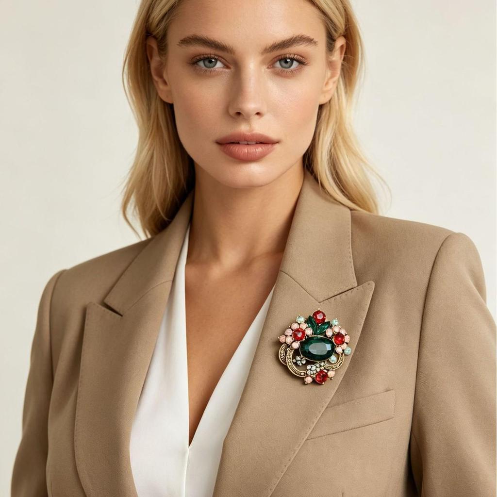 Elegant Alloy Crystal Flower Brooch for Women's Suits & Sweaters