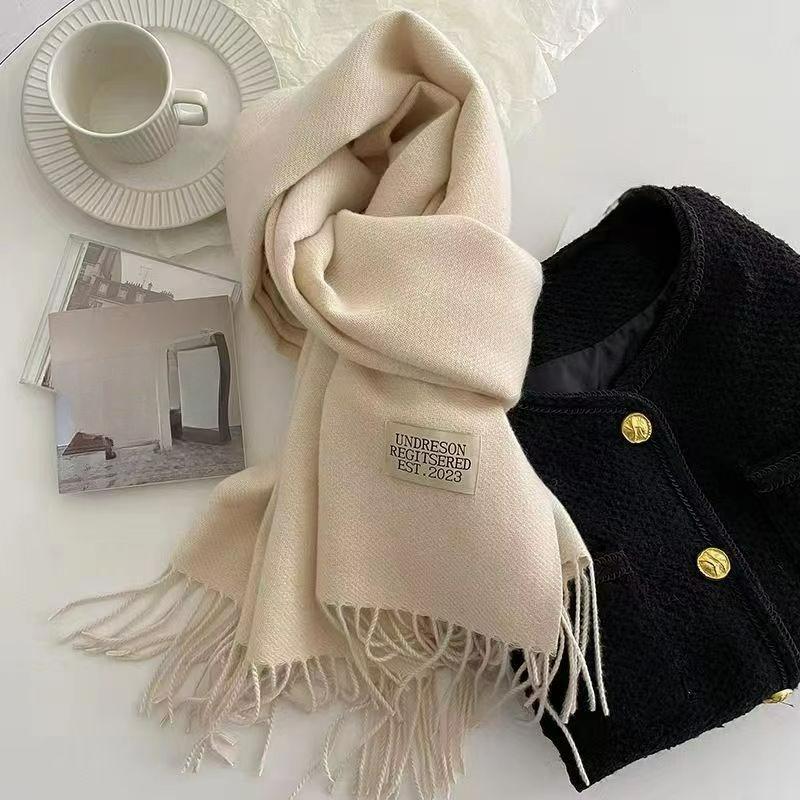 Autumn and Winter Korean Version of The Solid Color Imitation Cashmere Double-sided Tassel Scarf Female Thickened Student Dual-use Shawl Trend