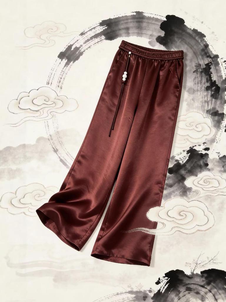 Ice-Cool Silk Satin Loose Pants for Women - Spring/Autumn 2026, Non-Wrinkling, Ideal for Middle-Aged and Young Women