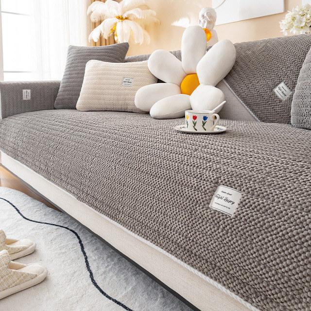 

L Shape Sofa Cover Velvet Non Slip Plush Leather Couch Slipcover Thick Furniture Protector Armchair Towel Cushion cover30x50cm сірий