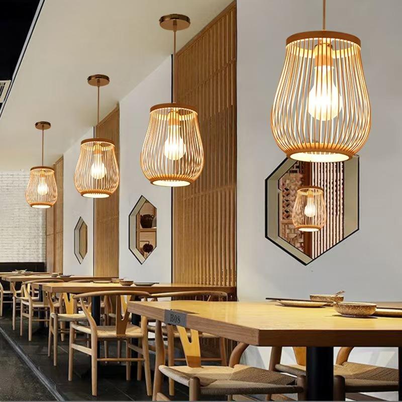Rattan Bamboo Lantern Pendant Lamps Natural Retro Restaurant Hanging Light Hand-Woven Bamboo Lampshades E27 Lighting Fixtures