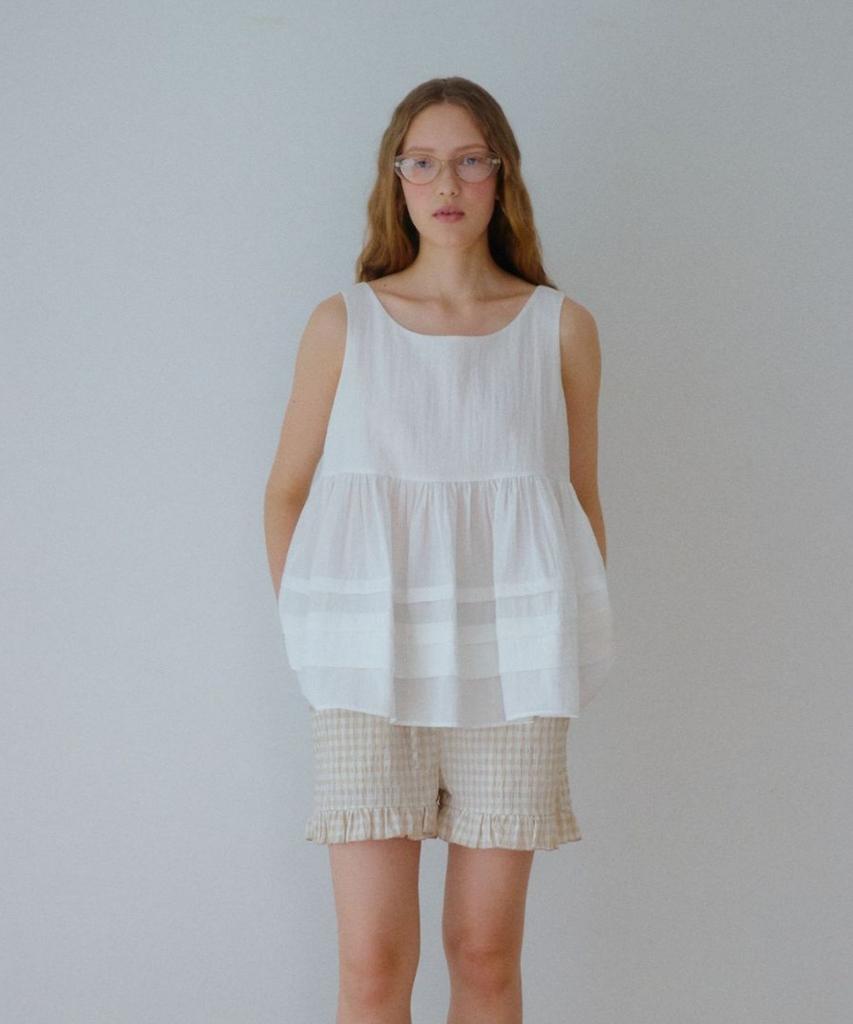 Okuka Check Frill Shorts - Beige