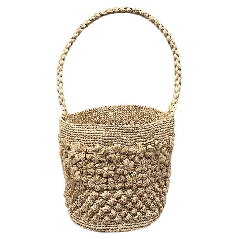 25 Französische Raffia Handgewebte Tasche Damen Schultertasche Beuteltasche Ausländischer Stil Urlaubsstrohtasche