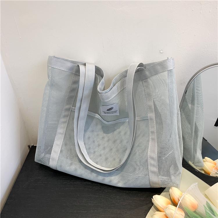 2025 One-Shoulder Transparent Mesh Tote Bag - Large Capacity Beach/Shopping Bag
