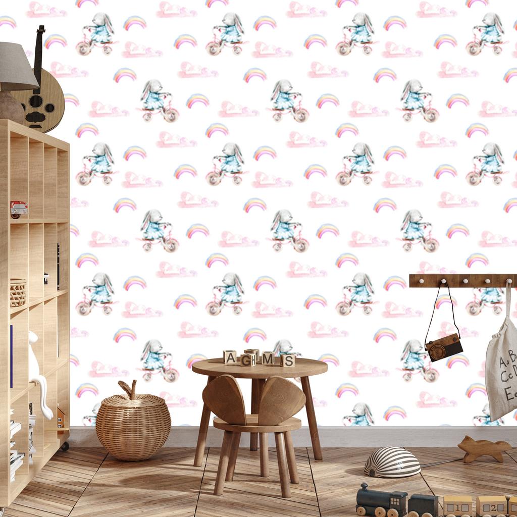 Wallpaper Bunnies rainbows and hearts for living room and bedroom 50x1000