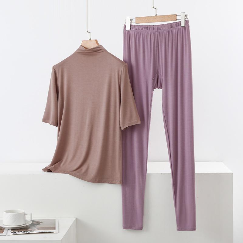Spring/Summer Women's Half-High Neck 3/4 Sleeve Modal Lounge Set - Lightweight, Loose, Plus Size Casual Wear