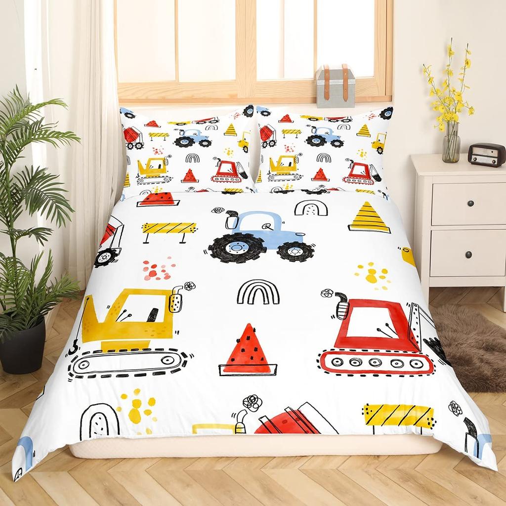 Cartoon Car King Queen Duvet Cover Colorful Transportations Bedding Set Cute Truck Train Sailboat Rocket Polyester Quilt Cover