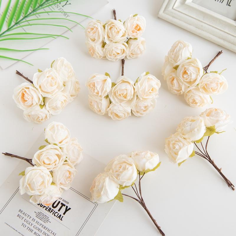 6Pcs Artificial Flowers Fake Silk Rose For Christmas Wreath Accessory Home Floral Arrangement Wedding Bridal Bouquet Decoration