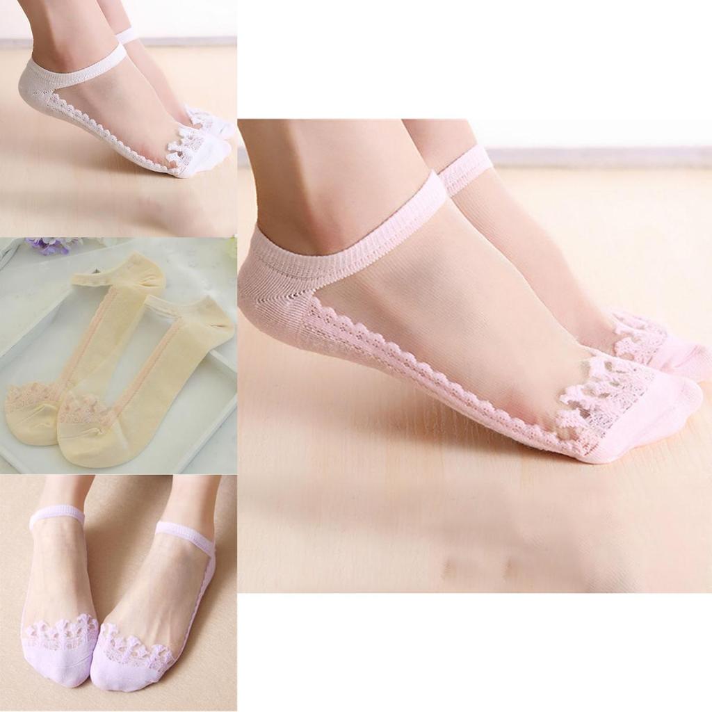 Women Colors Sexy Ultra-thin Elastic Silky Short Silk Lace Invisible Socks For Effortless Elegance