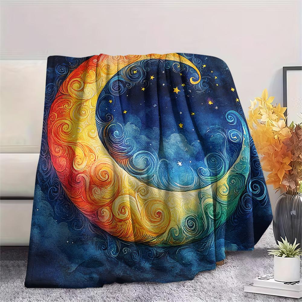 New Moon Print Flannel Blanket, High Quality Comfortable for All Seasons, Home Decor, Warmth and Comfort, Perfect for Christmas Gifts