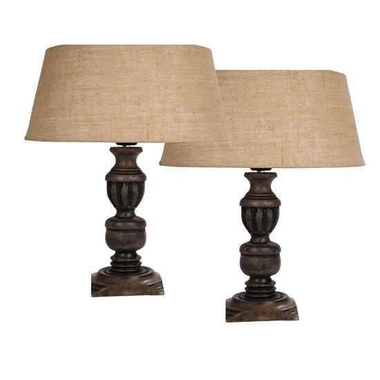 Set of 2 Wooden Table Lamps 50 Cm for Living Room Bedside with Fabric Shade Night Lamp for Bedroom, Study Home Decor E27 Bulb Holder