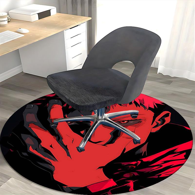 1pc Jujutsu Kaisen Satoru Gojo Round Carpet - Anime Cartoon Design Chair Mat, Non-Slip Rug for Office, Home Decor, Living Room