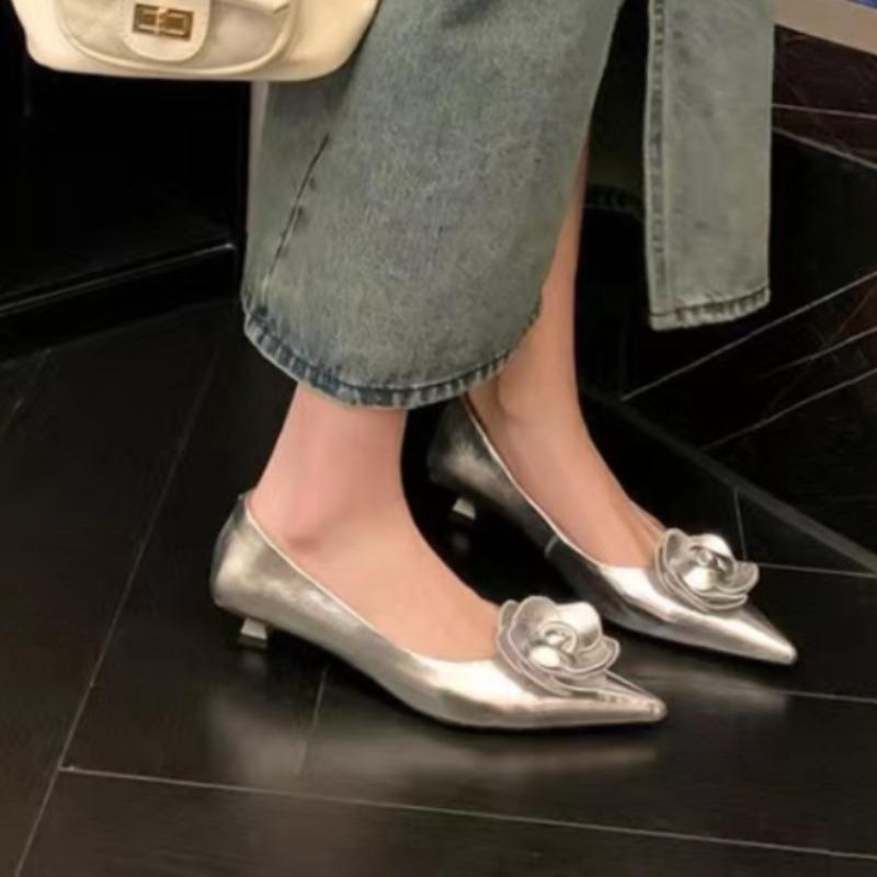 Mode Damen Schuhe High Heels Slipper Elegante Damen Schuhe Niedrige Absätze Hochzeit Braut Spitz Zehen Silber Gold Rose Abendschuhe