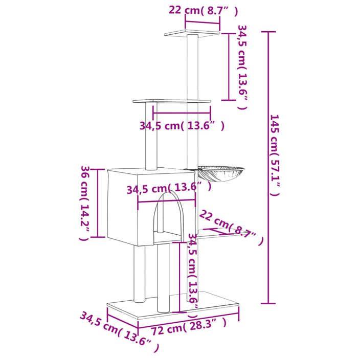 VidaXL Cat Tree with Sisal Scratching Posts Dark Grey 145 Cm 172096